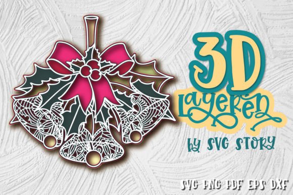 3D Christmas Bells Layered SVG Design for Creative Projects