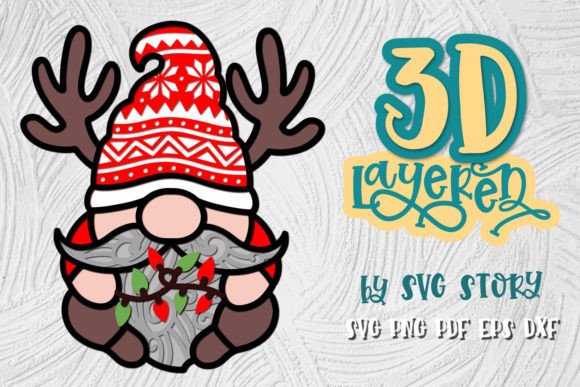 3D Christmas Gnome 02 Layered Design: A Versatile Cut File for Creative Projects