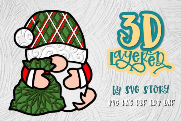 3D Christmas Gnome 05 Layered Design