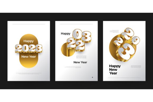 3D Luxury New Year 2023 Poster Set