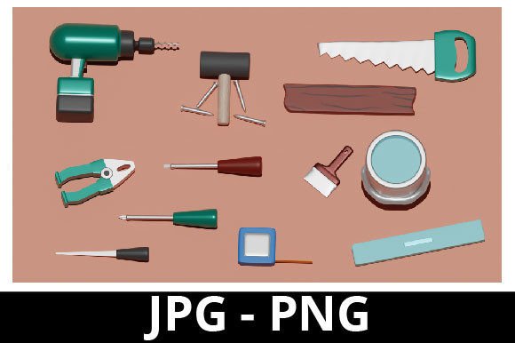 3D Rendered Carpenter Set for Design Projects